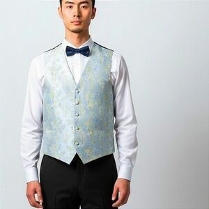 Paul Malone Mens Floral Paisley Formal Tuxedo Vest Waistcoat Light Blue Size S